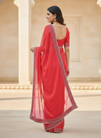 Party Wear Solid Net Saree with Heavy Diamond Siroski Work