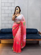 Celebrity Style Tabi Organza Saree with Padded Florals and Cut Dana Hand Work