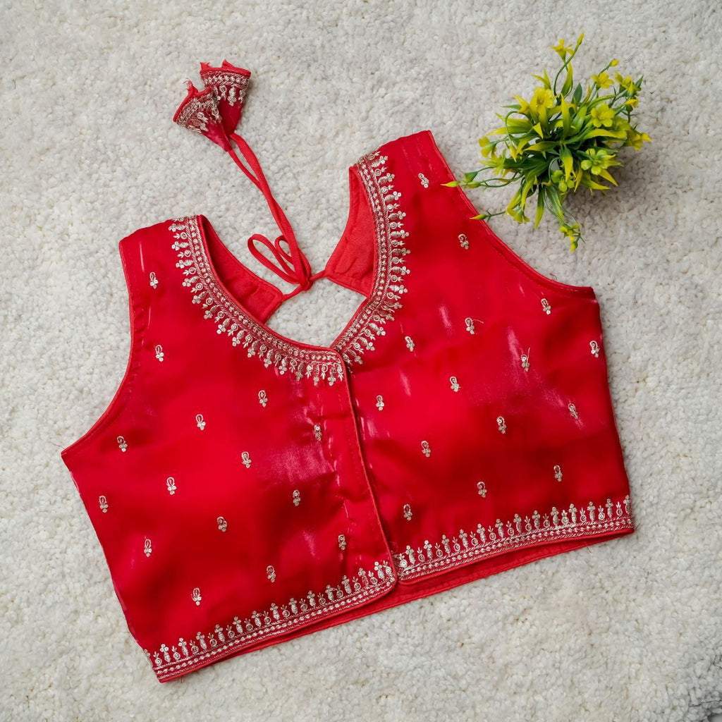 Readymade Jimmy Choo Fabric Embroidered Blouse with Front Hook & Back Tussels