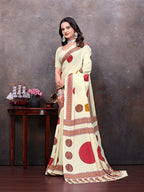 Crepe Silk Casual Wear Cream Color  Saree