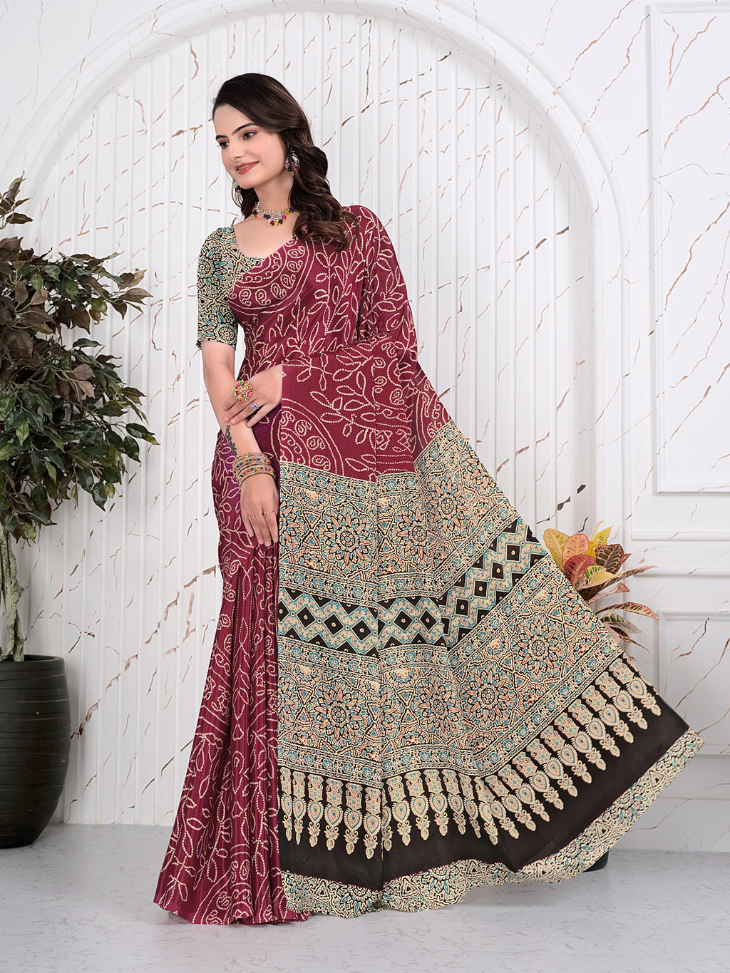 Abstract Printed Pure Crepe Silk Saree