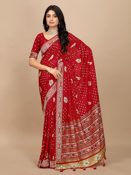 Patola Print Cotton Silk Saree with Tassel Border Pallu