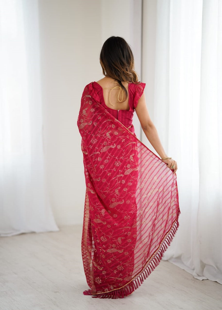 Georgette Saree with Foil Print & Fancy Zalar Lace Border