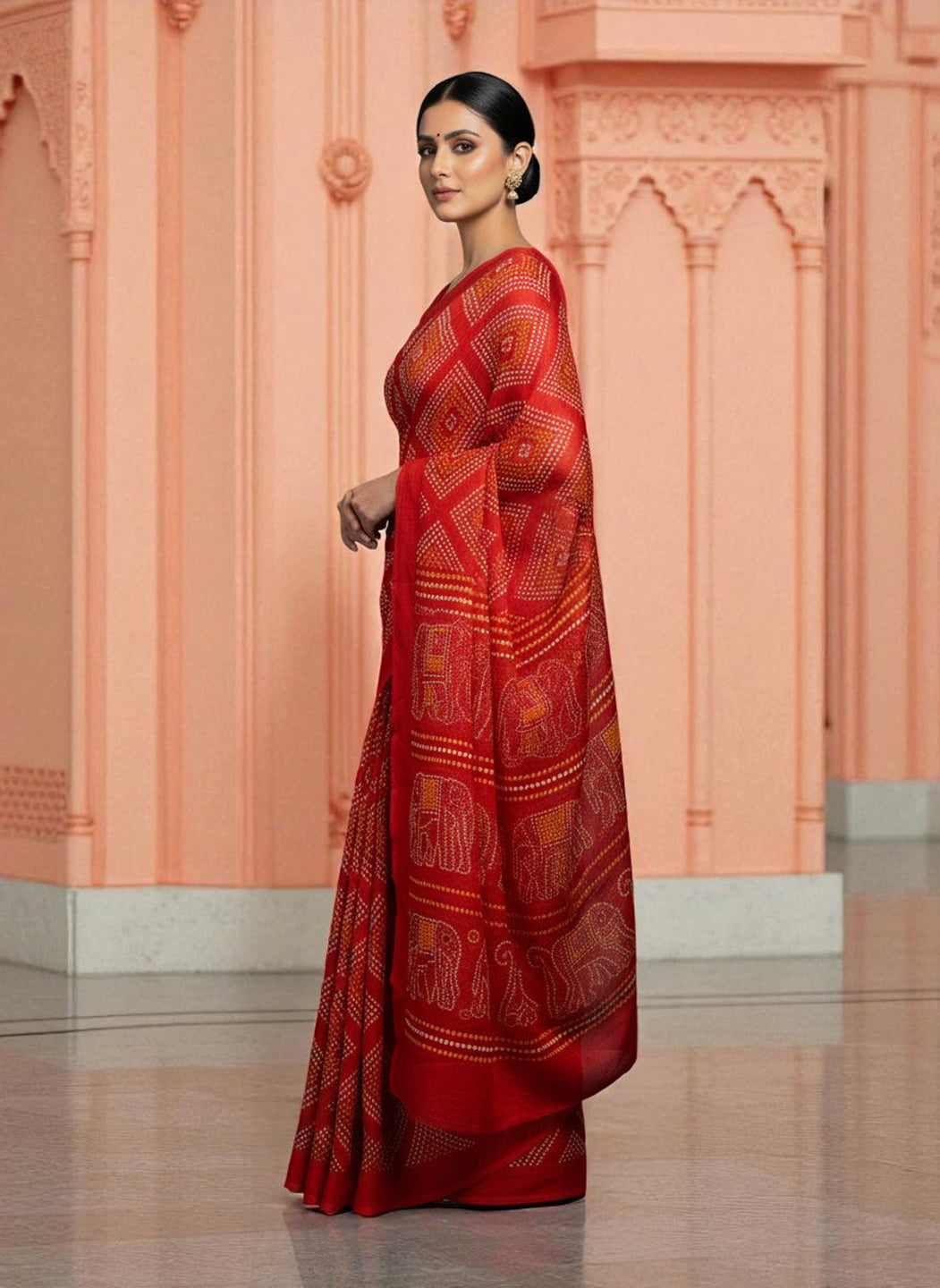 Elegant Satin Bandhni Printed Party wear Saree