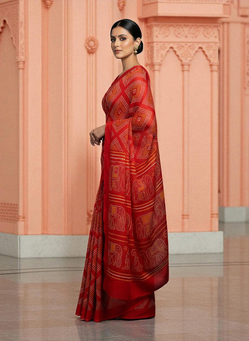 Bandhani Printed Satin Silk Party wear Saree - Pionex Fab