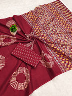 Ajrakh Bandhej Printed Mulmul Cotton Saree for Woman