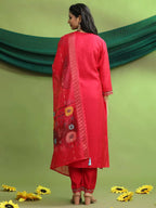 Roman Silk Embroidery Hand Work Kurta Pant Set With Dupatta