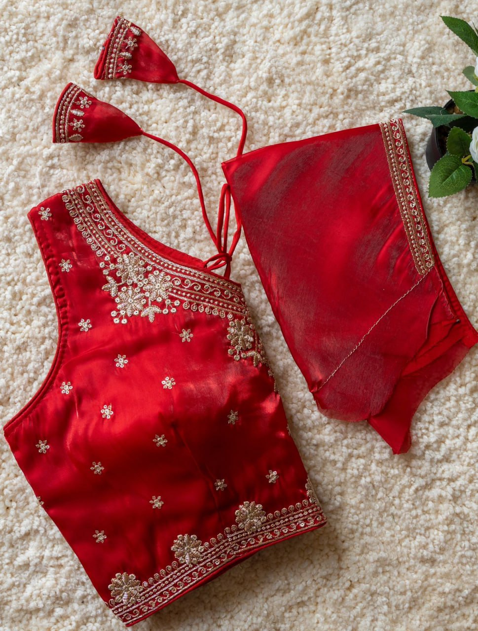 Jimmy Choo Fabric Sequin Embroidered V-Neck Blouse with Tussels