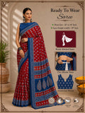 Ready to Wear Jaipuri Mul Cotton Geometric Printed Saree for Women - Red