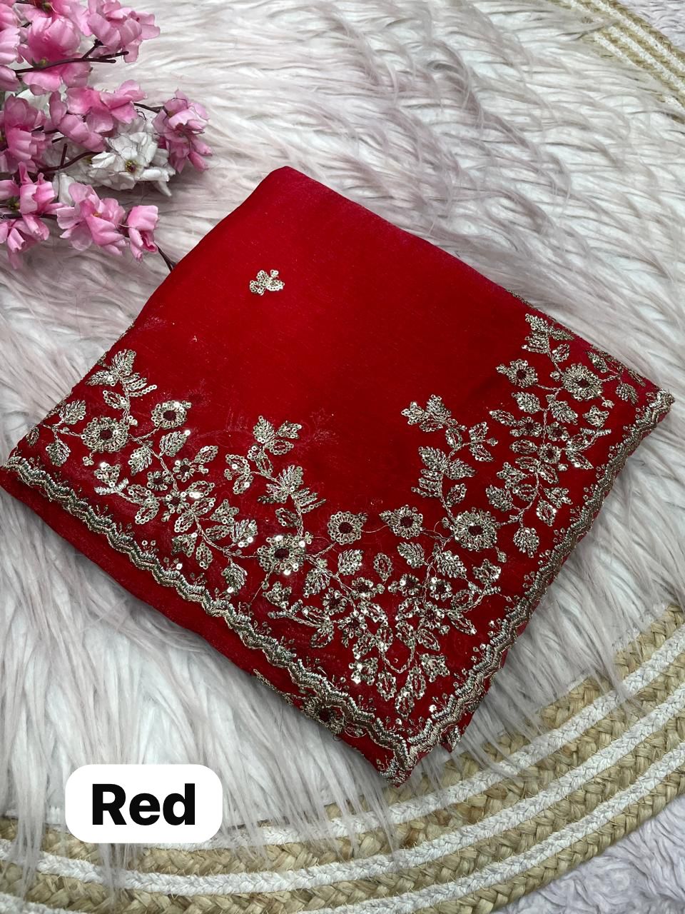 Soft Chiffon Saree With Embroidery Sequence Butti Work