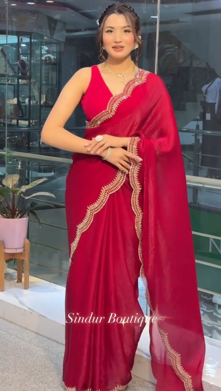 Two-Tone Satin Saree with Exquisite Diamond Cutwork Border