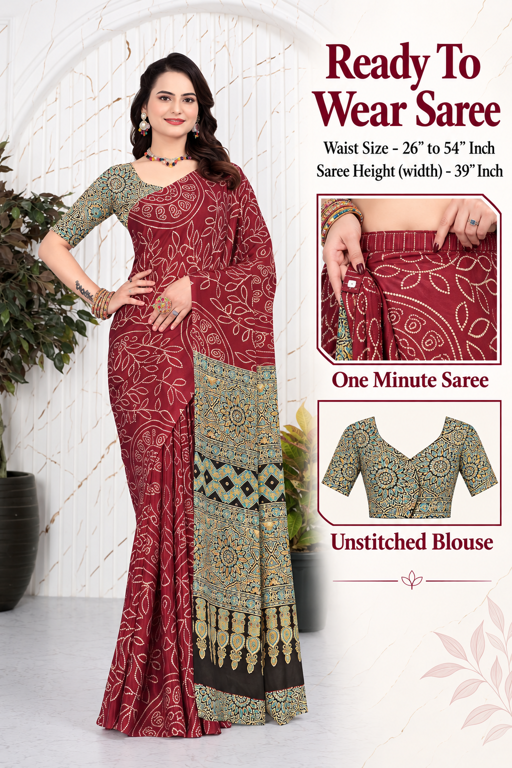 Ready to Wear Bandhani Printed Pure Crepe Silk Saree