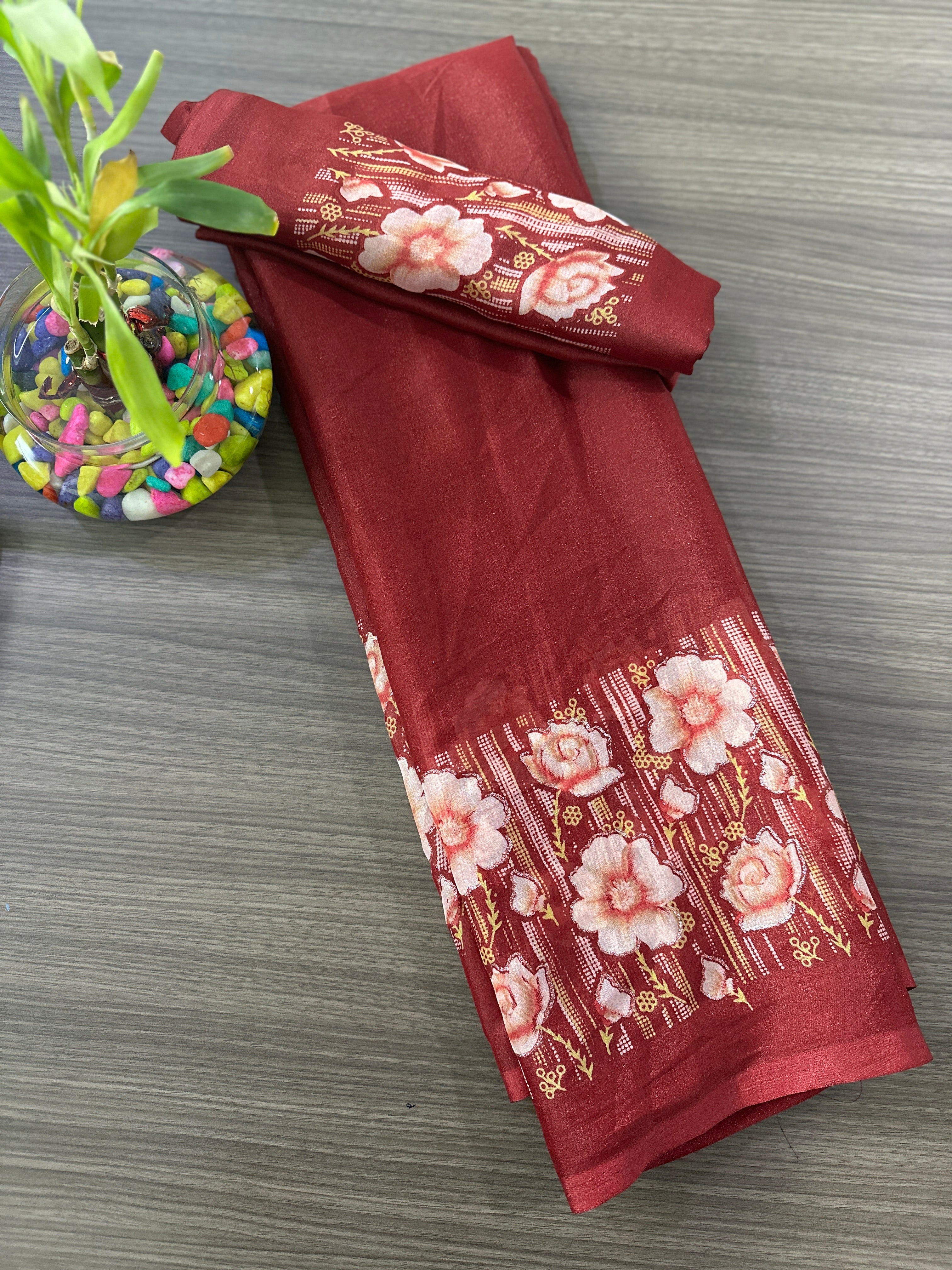 Elegant Floral Border Printed Georgette Border Saree