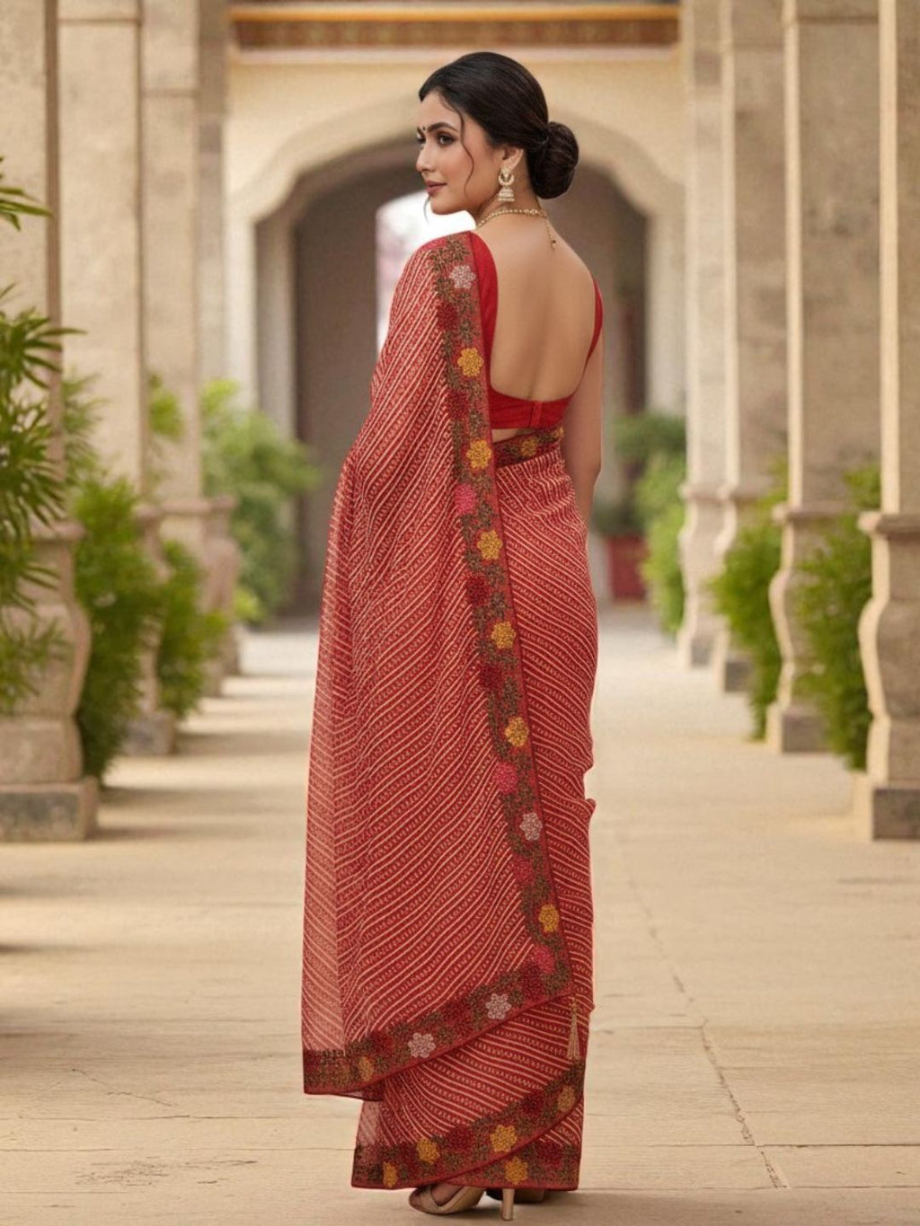 Cotton Silk Bandhani Printed Saree with Embroidery Work Border