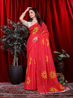 Ready To Wear Floral Print Handloom Pure Linen Saree