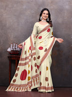 Crepe Silk Casual Wear Cream Color Saree - Pionex Fab