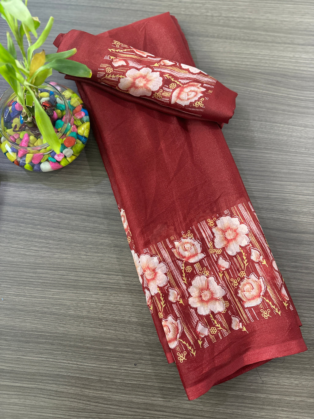 Elegant Floral Border Printed Georgette Border Saree
