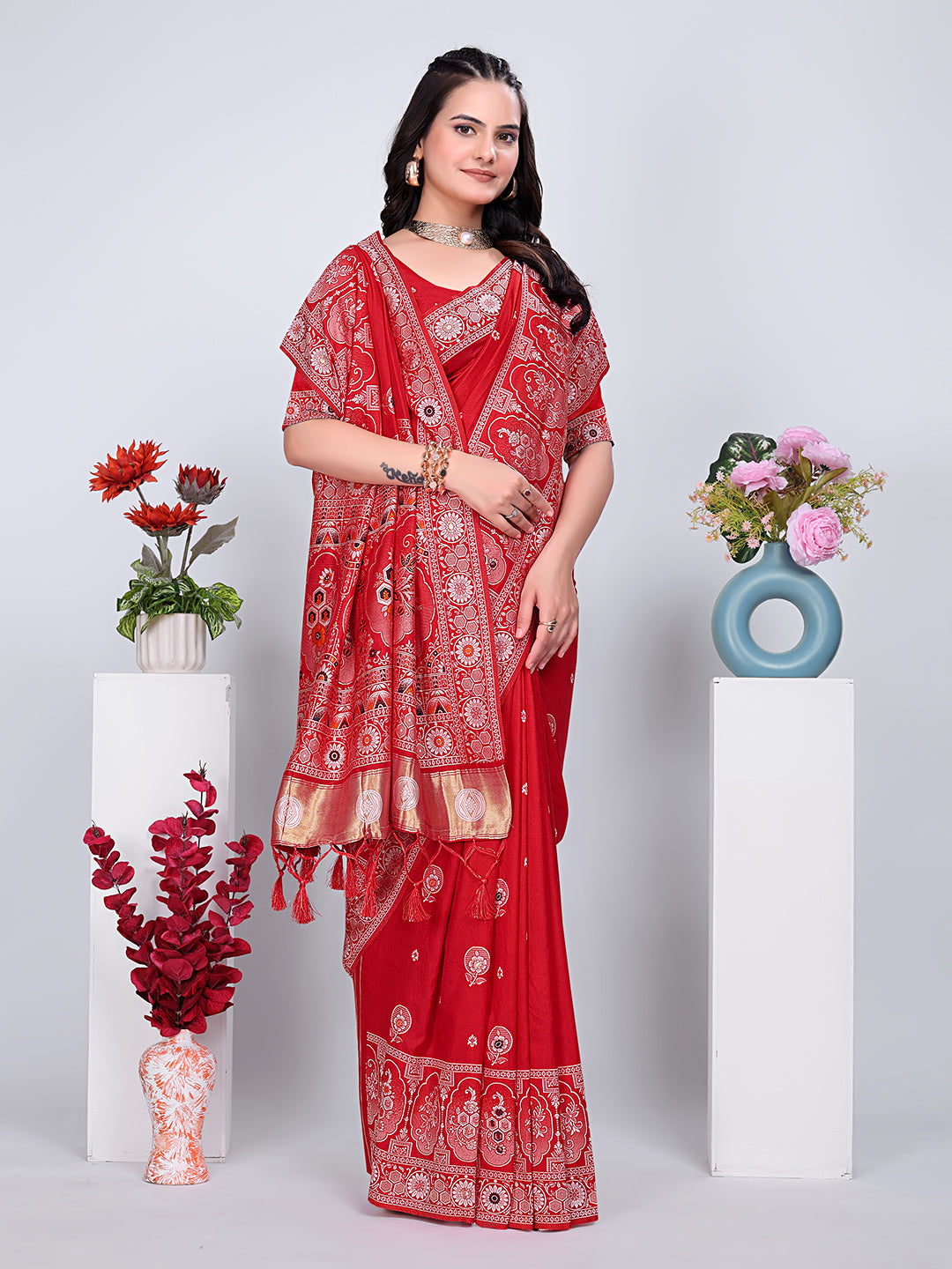 Patola Silk Saree with Traditional Pallu and Tassel Border