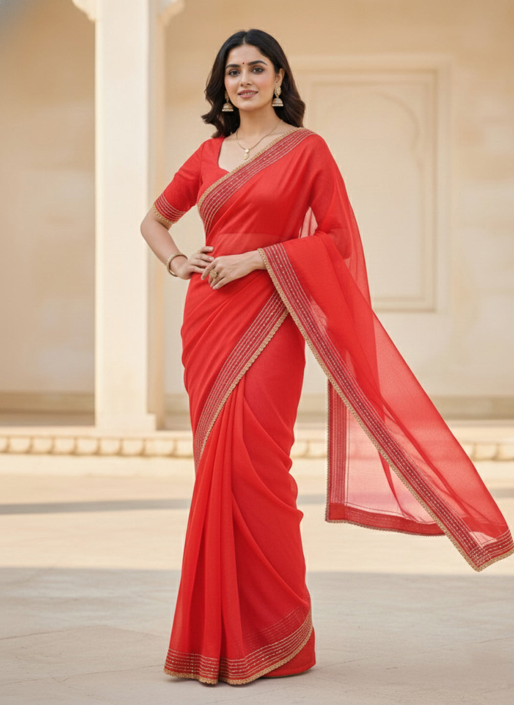 Party Wear Solid Net Saree with Heavy Diamond Siroski Work
