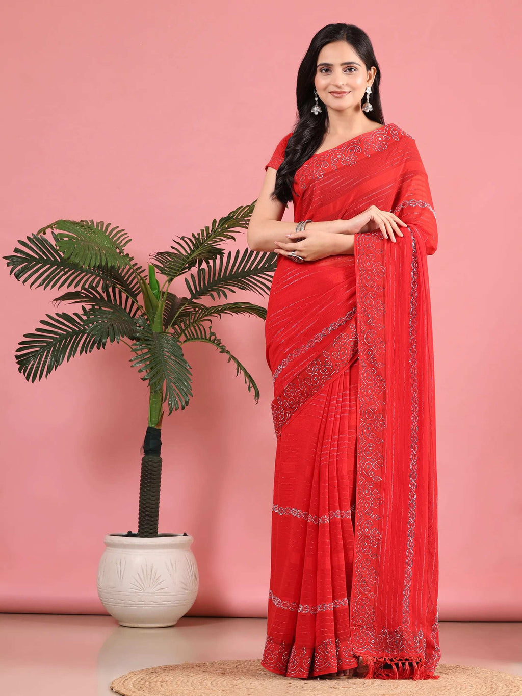 Georgette  Siroski Diamond Work Saree