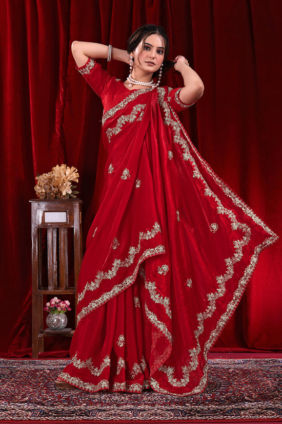 Traditional Embroidered Satin Silk Saree