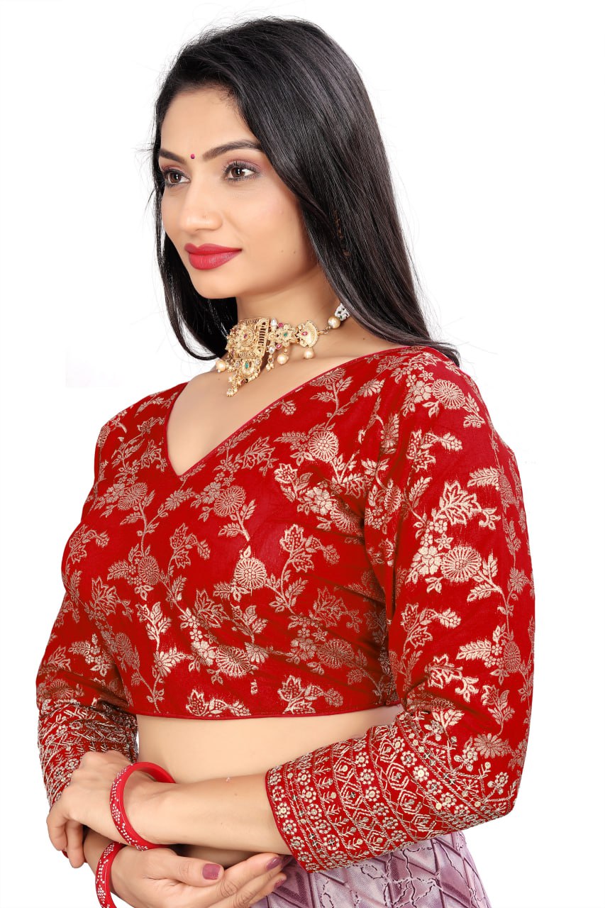 Pure Dola Silk Jacquard Embroidered Blouse