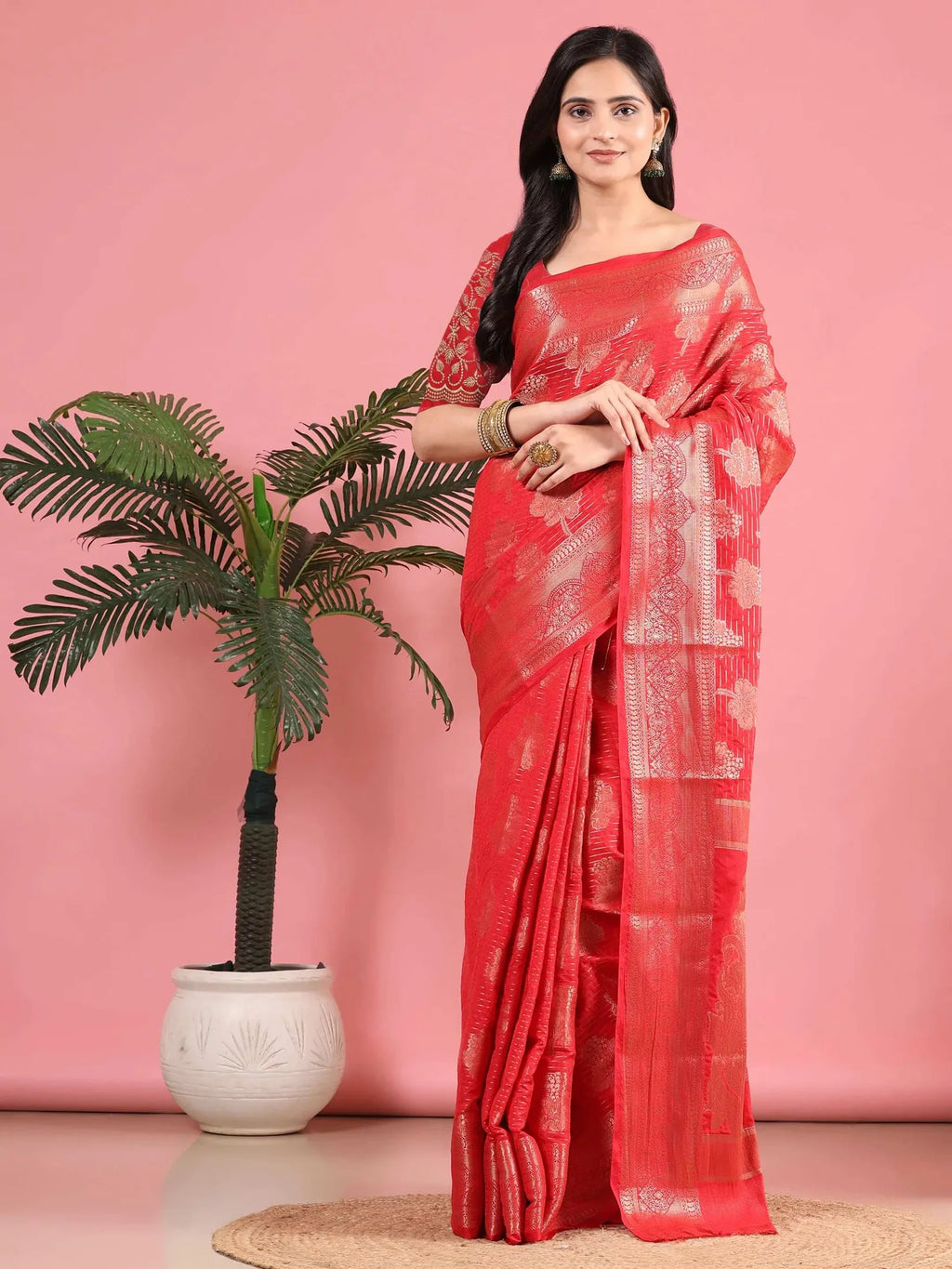 Banarasi Georgette Jacquard Saree With Embroidered Blouse