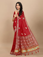 Patola Print Cotton Silk Saree with Tassel Border Pallu