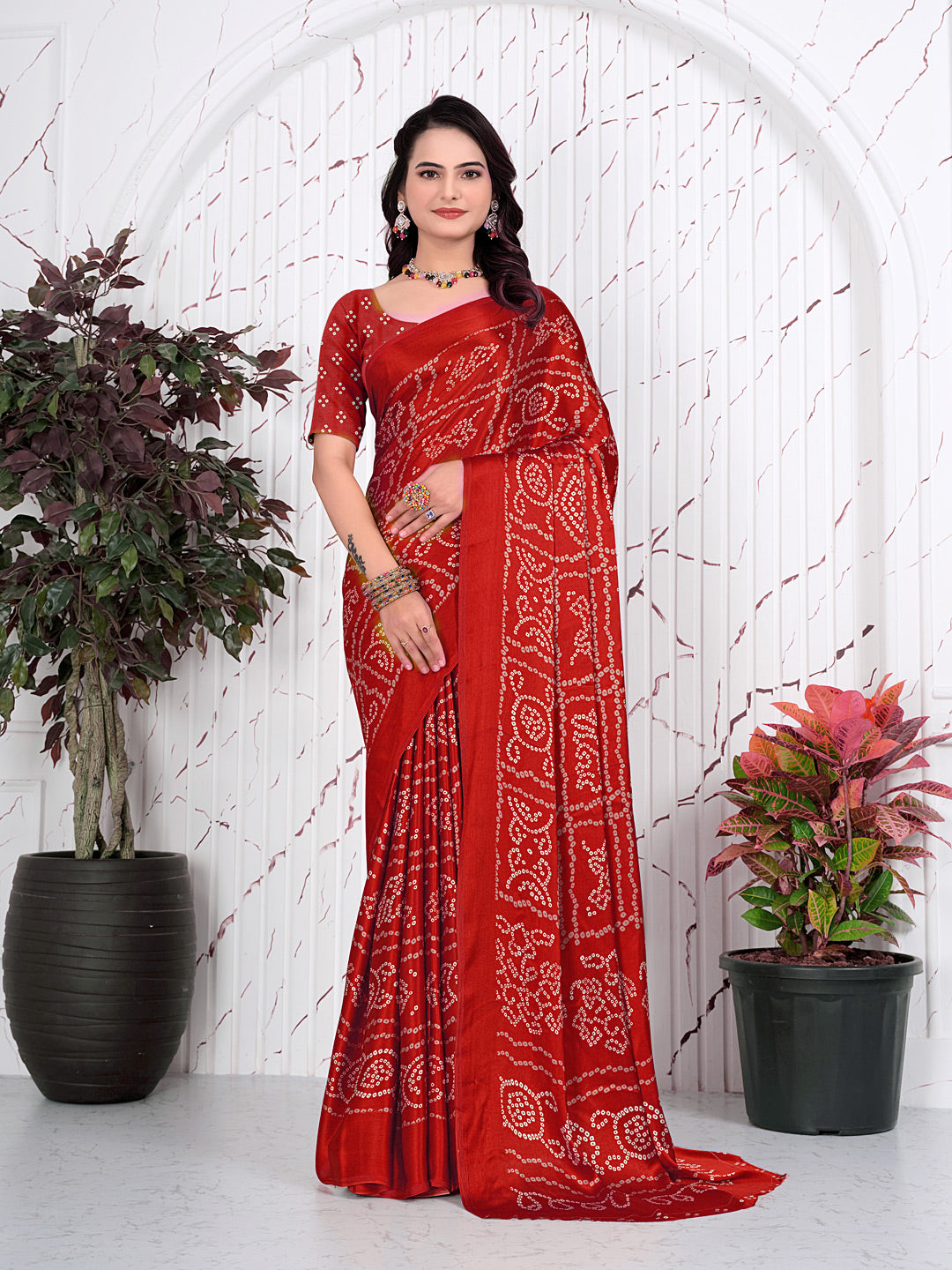 Bandhani Printed Satin Silk Saree for Party Look