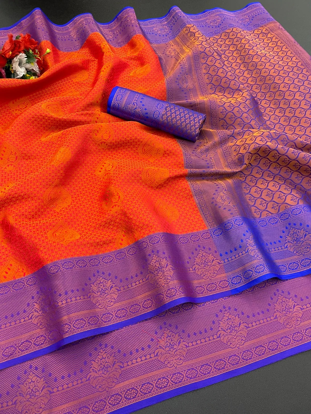 Woven Kanjivaram Soft Silk Copper Rich Pallu Saree