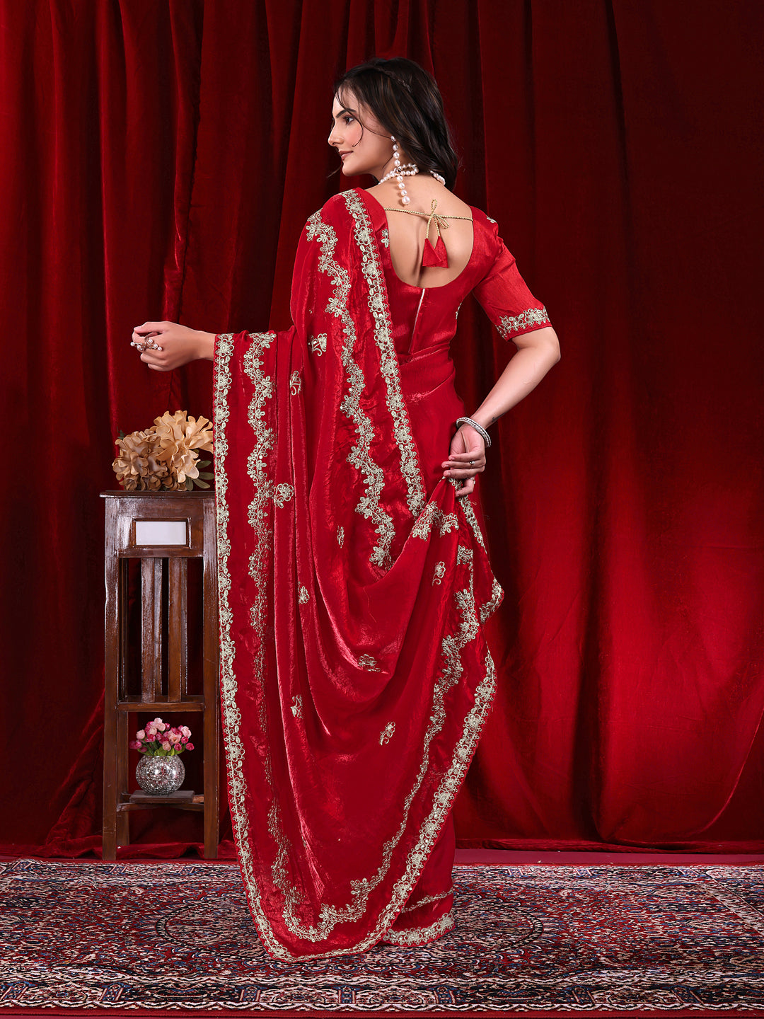Traditional Embroidered Satin Silk Saree
