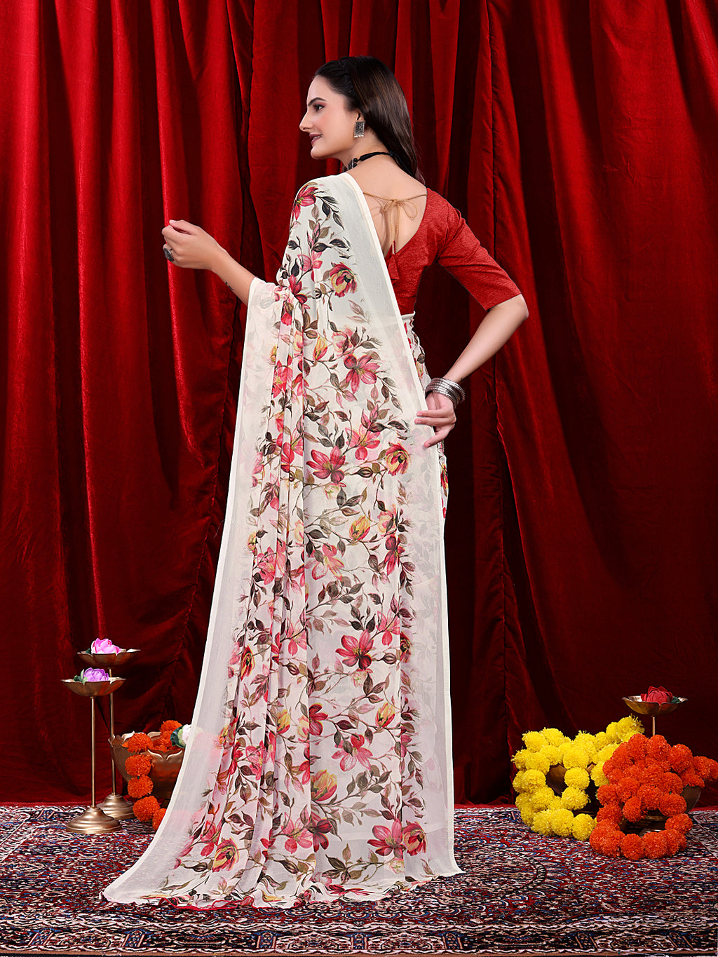 Ready-to-wear Floral Printed Georgette Saree