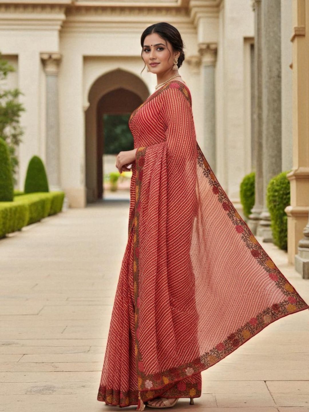 Cotton Silk Bandhani Printed Saree with Embroidery Work Border