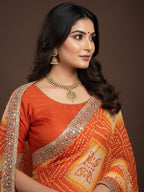Bandhani Printed Chiffon Saree with Embroidered Border