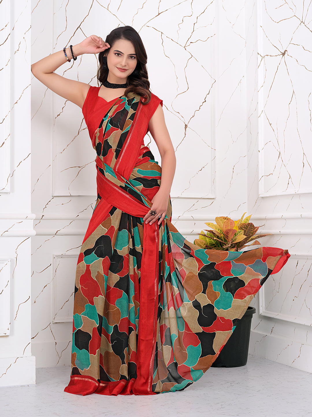 Instant Glam: Pre-Pleated Chiffon & Satin Patta Saree