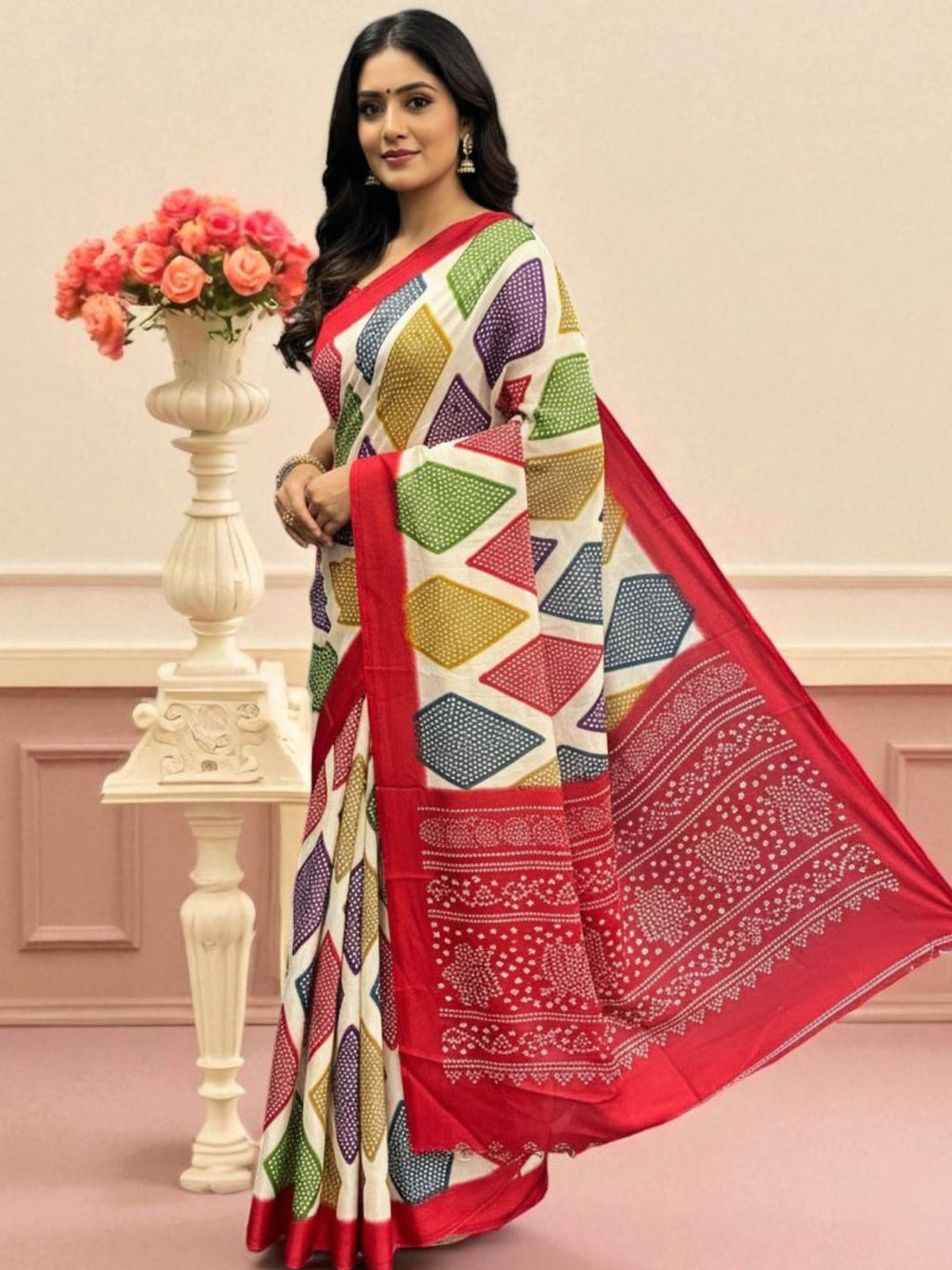 Satin Bandhni Printed Party wear Saree