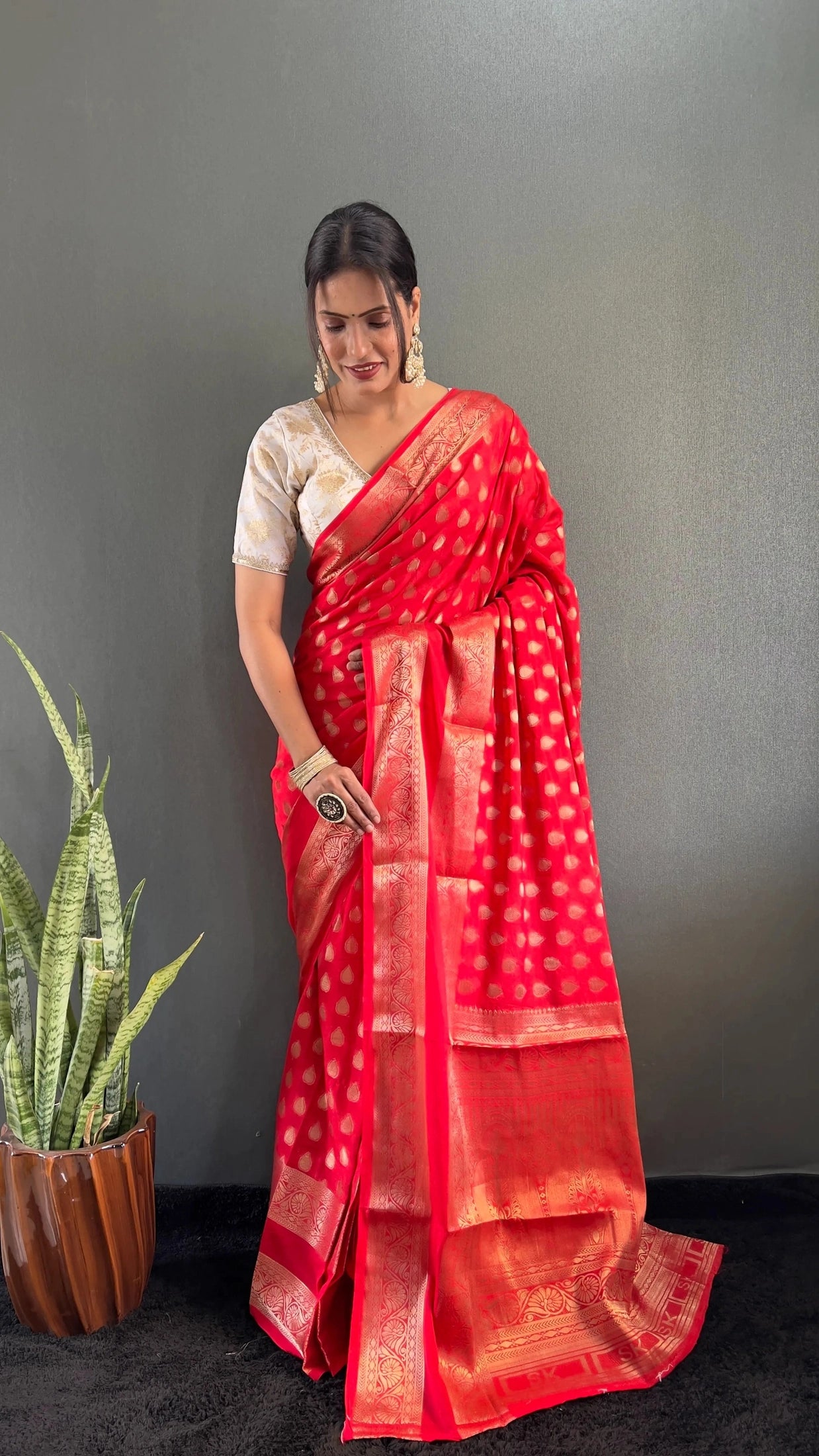 Ready to Wear Pure Banarasi Georgette Saree With Ready Made Blouse