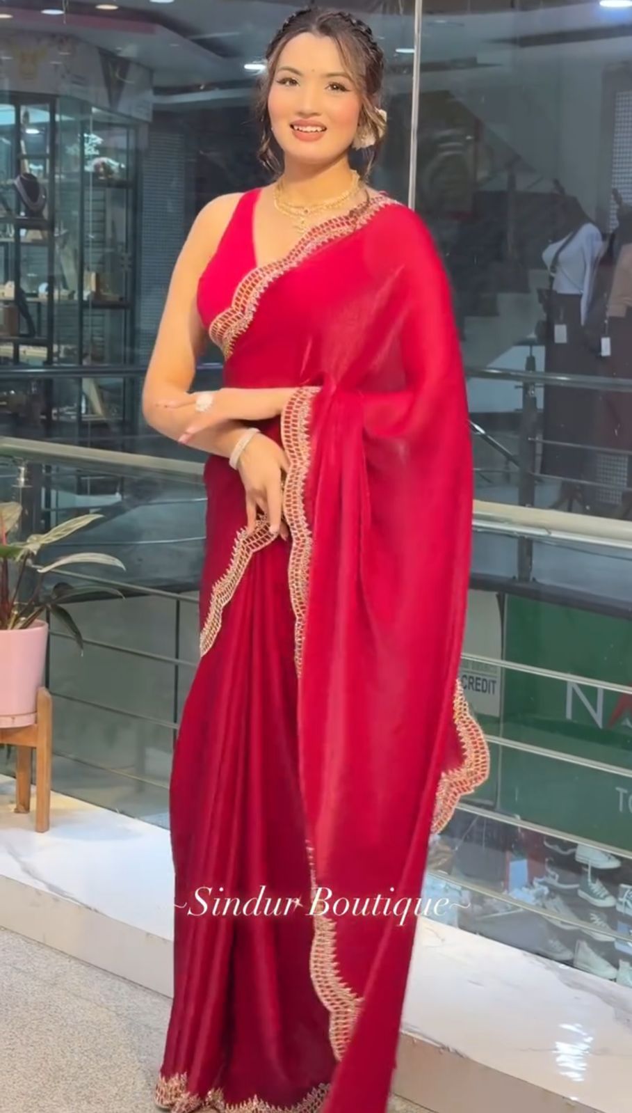 Two-Tone Satin Saree with Exquisite Diamond Cutwork Border