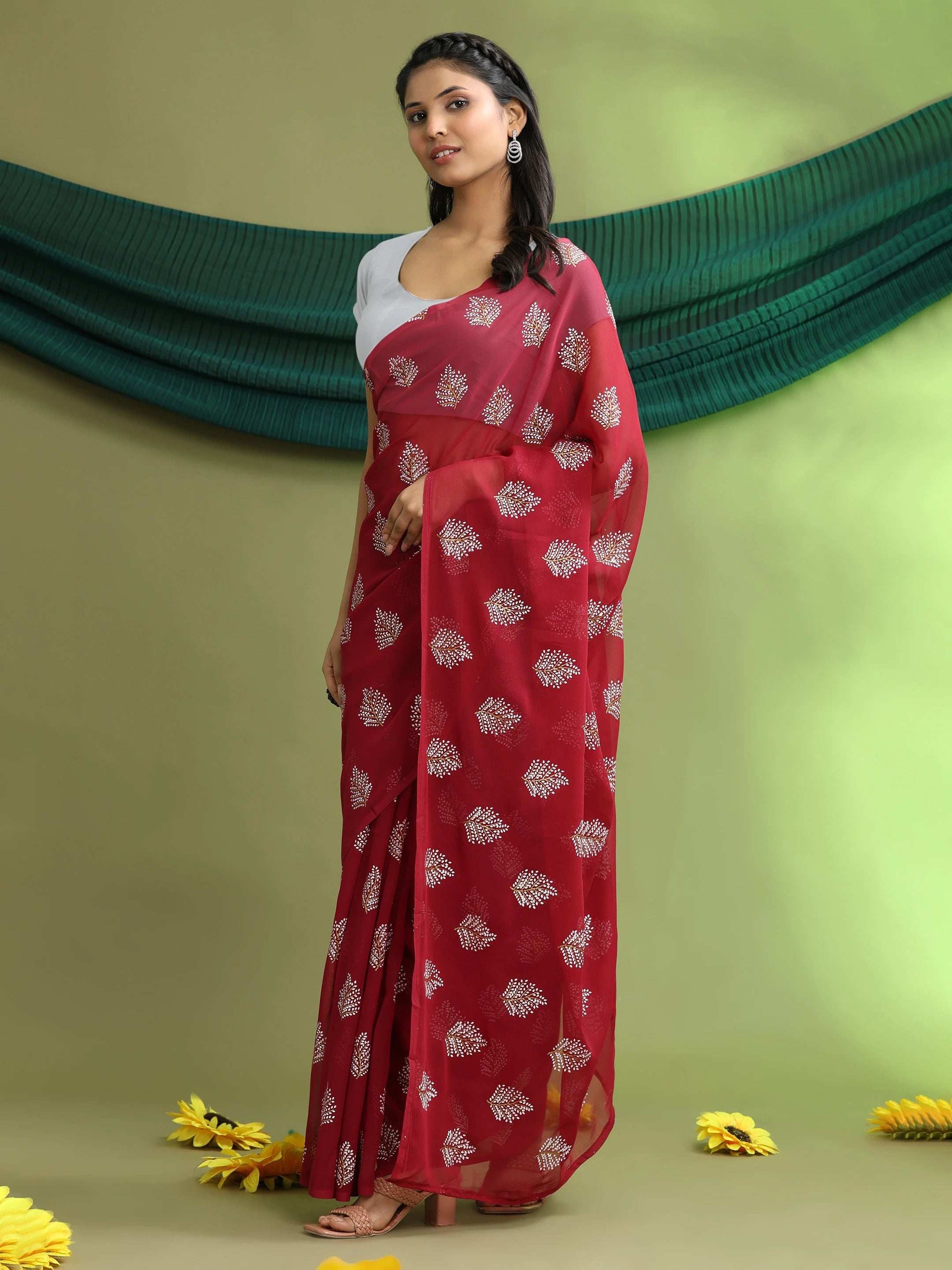 Ready To Wear Floral Print Chiffon Daily Wear Saree