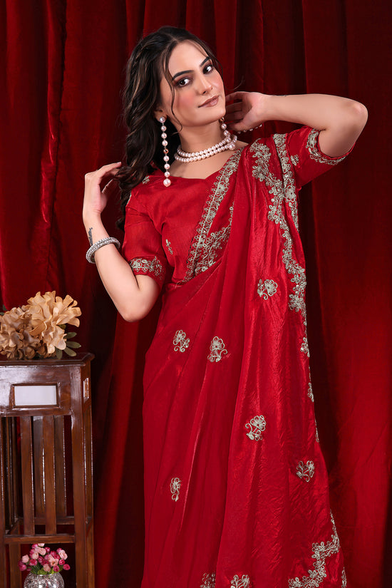 Traditional Embroidered Satin Silk Saree