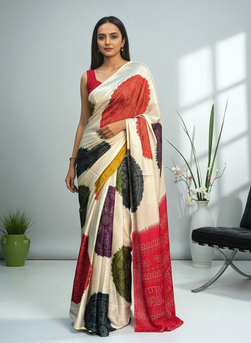 Bandhni Print Semi Model Satin Silk Saree - Pionex Fab