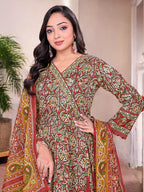 Printed Cotton Anarkali Kurta Set With Handwork on The Neckline