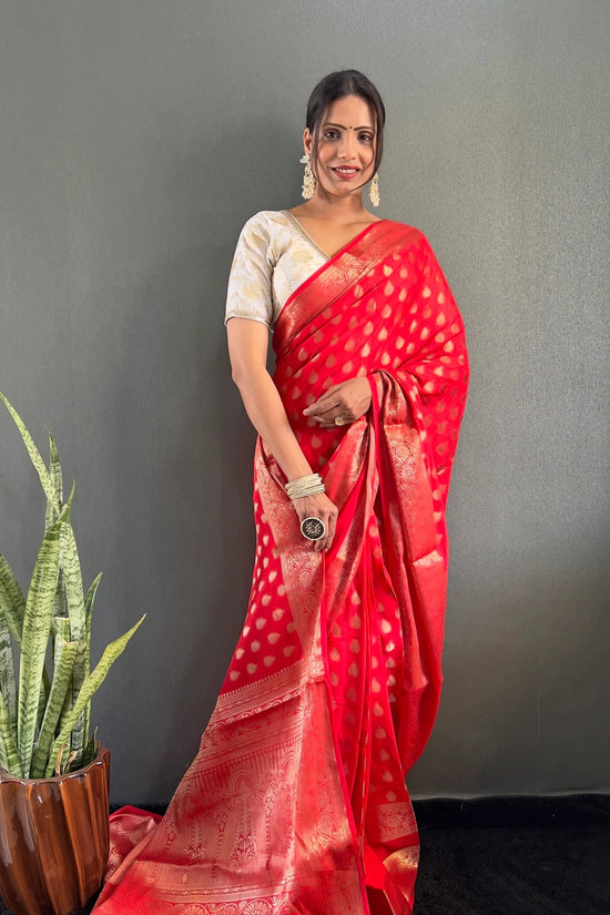Ready to Wear Pure Banarasi Georgette Saree With Ready Made Blouse
