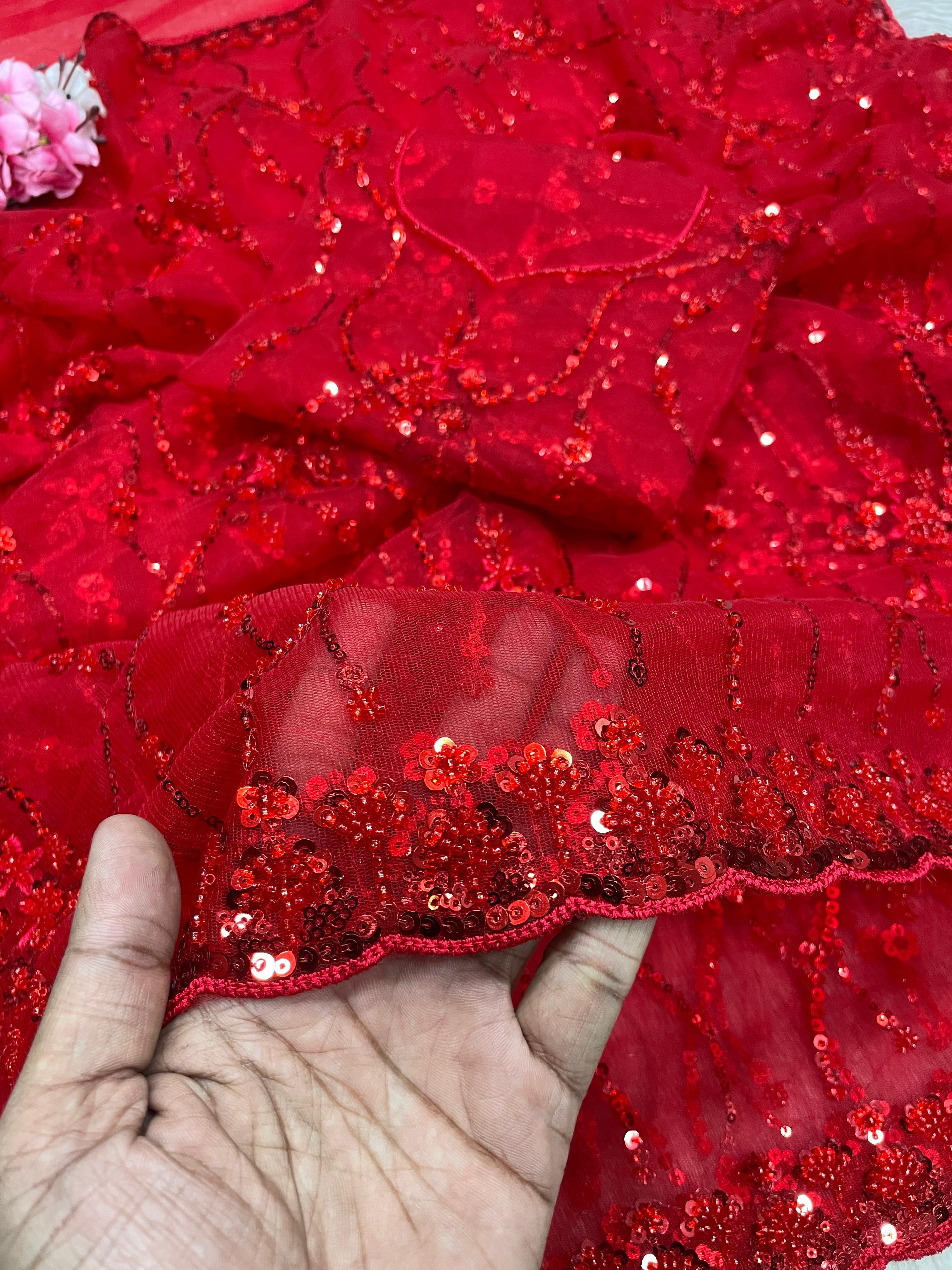 Net Saree With All Over Arco Bordar And Sequence Work