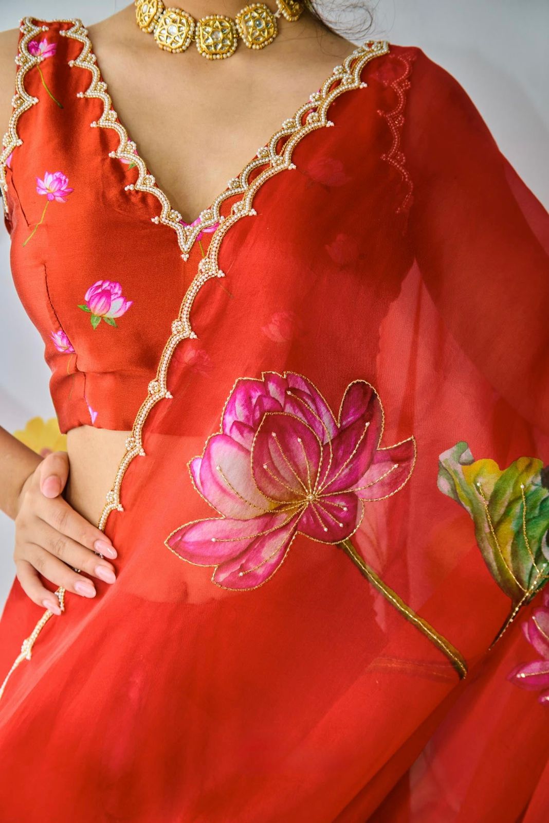 Elegant Floral Tabi Organza Saree with Exquisite Cut Dana Hand Work