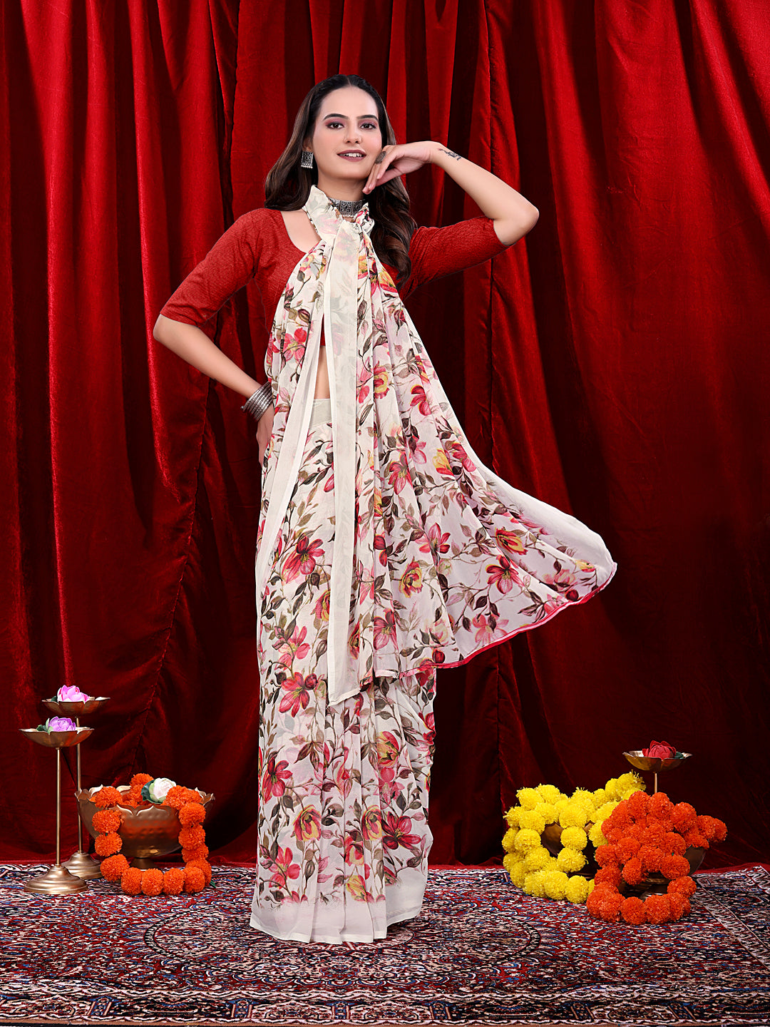 Ready-to-wear Floral Printed Georgette Saree