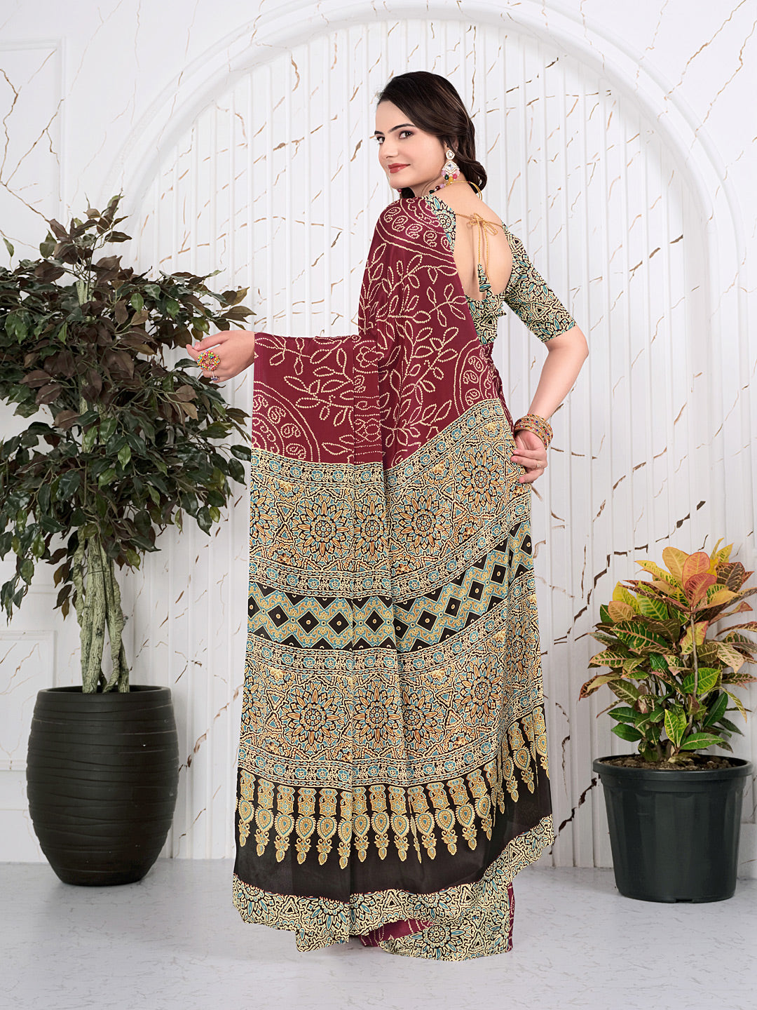 Abstract Printed Pure Crepe Silk Saree