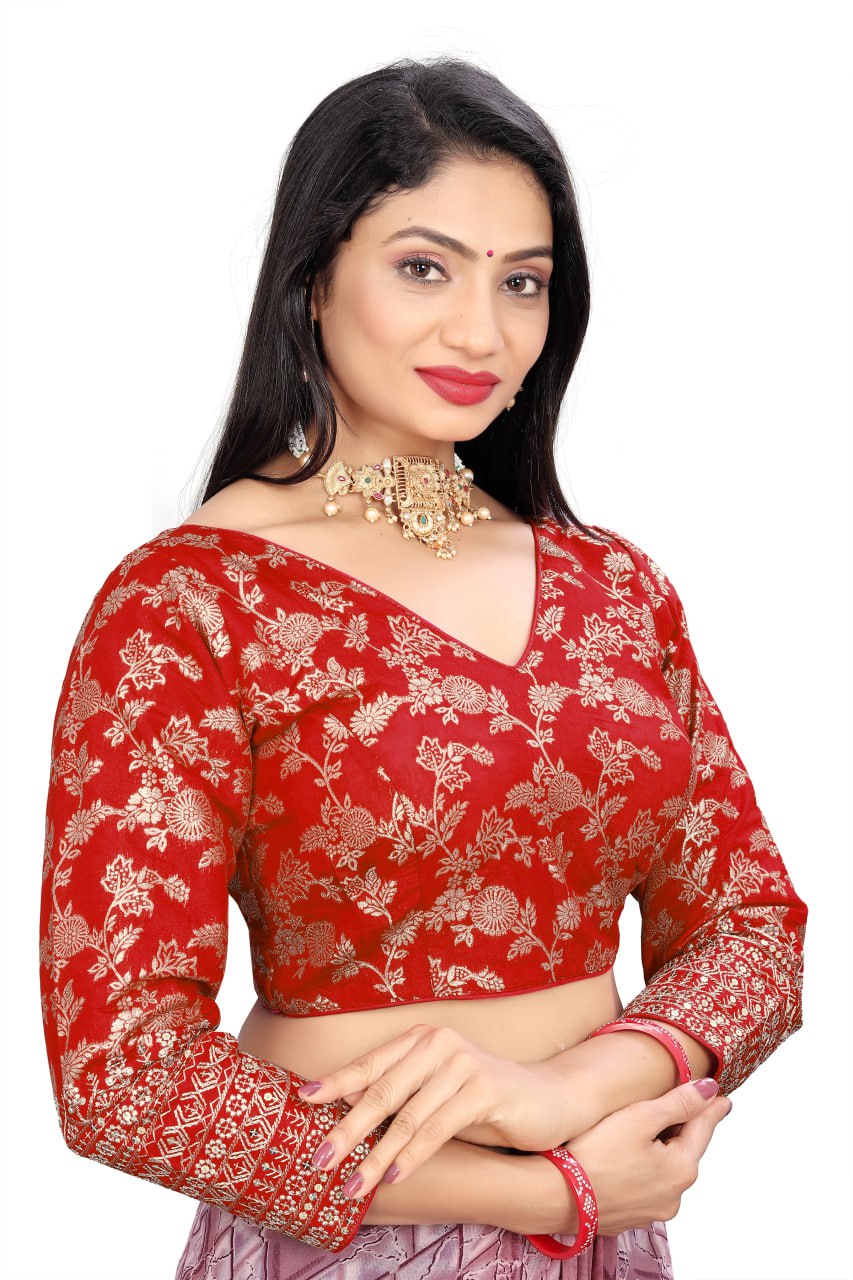 Pure Dola Silk Jacquard Embroidered Blouse