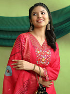 Roman Silk Embroidery Hand Work Kurta Pant Set With Dupatta