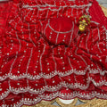 Chiffon Saree with Heavy Zari Embroidery & Scalloped Cutwork Border - Pionex Fab